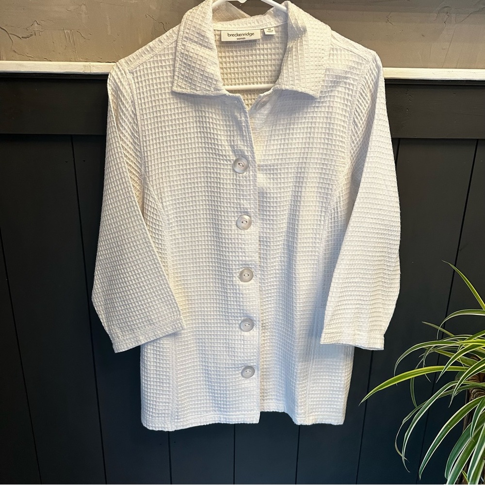 Breckenridge White Blazer Jacket Waffle Knit Plus Size 1X